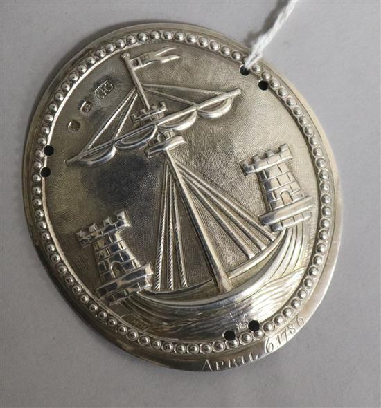 A George III silver Scarborough Town Arms badge or plaque, Geo. Giles, circa 1785, 9cm.